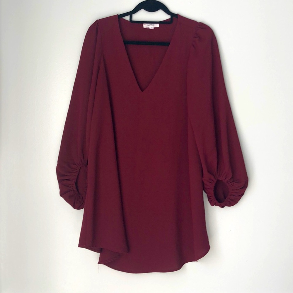 Burgundy mini dress with long sleeves